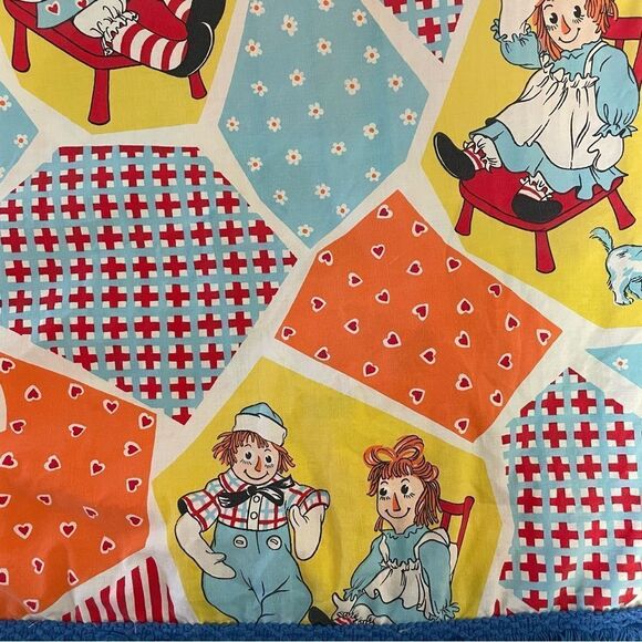 Vintage 1970’s Raggedy Ann & Andy Multicolor Bed Spread Coverlet by Wamsutta